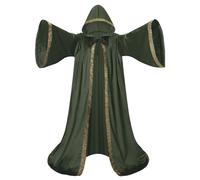 Mystic Adult Wizard Robe with Dutch Velvet，Medieval Knight Hooded Cloak, Flare Sleeve Style Wizard Outfit of the Renaissance Period for Halloween, Masquerade and St. Patrick's Day(Army Green-150cm)