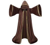 Mystic Adult Wizard Robe with Dutch Velvet,Medieval Knight Hooded Cloak, Flare Sleeve Style Wizard Outfit of the Renaissance Period for Halloween, Masquerade and St. Patrick's Day(Brown-150cm)