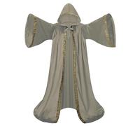 Mystic Adult Wizard Robe with Dutch Velvet，Medieval Knight Hooded Cloak, Flare Sleeve Style Wizard Outfit of the Renaissance Period for Halloween, Masquerade and St. Patrick's Day(Apricot-150cm)