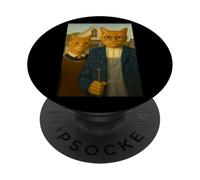 Mystic AmeriCat Gothic - famous painting parody PopSockets Adhesive PopGrip