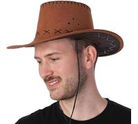 Mystic City Adult Cowboy Hat Faux Suede with Cross Hatch Stitching Wild West Western Sheriff Costume Hat for Men, Women Texan Rancher Fancy Dress Accessory for Halloween, Parties, Cosplay (Brown)
