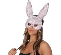 Mystic City Bunny Eye with Ears Sexy Masquerade Rabbit Mask for Halloween, Cosplay, Parties Easter Fancy Dress Accessory for Adults (Pink Silver Studded Mask)