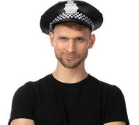 Mystic City Deluxe Police Hat Unisex Policeman Costume Accessory for Halloween, Cosplay, Fancy Dress, Cops Robbers Roleplay for Men and Women (Black Checkered Police Hat)