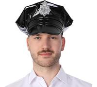 Mystic City Deluxe Police Hat Unisex Policeman Costume Accessory for Halloween, Cosplay, Fancy Dress, Cops Robbers Roleplay for Men and Women (Black Leather Police Hat)