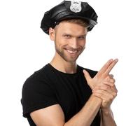 Mystic City Deluxe Police Hat Unisex Policeman Costume Accessory for Halloween, Cosplay, Fancy Dress, Cops Robbers Roleplay for Men and Women (Black Special Police Hat)