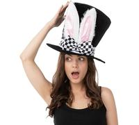 Mystic City Deluxe Wonderland Rabbit Hat with Large Ears & Bow Easter Bunny Top Hat for Adults, Fancy Dress Costume Accessory for World Book Day, Halloween, Easter Parties