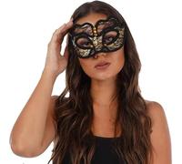 Mystic City Luxury Gothic Lace Eye Mask for Women Sexy Venetian Masquerade Mask, Halloween Costume Party Accessory, Cosplay Prom Ball, 1920s Carnival, Mardi Gras Masquerade Accessories (Gold)