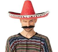 Mystic City Mexican Straw Sombrero Hat Adult Fancy Dress Costume Accessory, Southwest Cowboy Indian Theme Party, Summer Sun Hat for Men Women (Red)