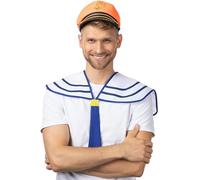 Mystic City Navy Captain Hat Adult Satin Sailor Cosplay Costume Accessory for Parties, Fancy Dress, and Yacht Events (Orange Captain Hat)