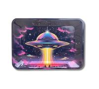 Mystic City Rolling Tray 15x20cm UFO Alien Metal Tray Space Theme Desk Organiser Durable Compact Serving Tray Decorative Gift for Him Her Novelty Home Accessory