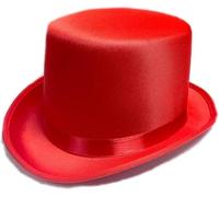 Mystic City Victorian Style Top Hat Satin Finish Velour Magician Mad Hatter Fancy Dress Halloween World Book Week Party Costume Accessory (Red)