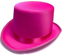 Mystic City Victorian Style Top Hat Satin Finish Velour Magician Mad Hatter Fancy Dress Halloween World Book Week Party Costume Accessory (Pink)