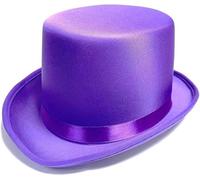 Mystic City Victorian Style Top Hat Satin Finish Velour Magician Mad Hatter Fancy Dress Halloween World Book Week Party Costume Accessory (Purple)