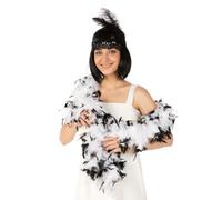 Mystic City White Feather Boa with Black Tips - Burlesque Feather Boas for Women, 1920s Accessories for Women Gatsby Costume, Black & White Feather Scarf for Fancy Dress, Mardi Gras & Moulin Rouge Out