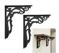 Mystic Colonial 9" x 7.5" Heavy Duty Cast Iron Shelf Brackets Decorative L-Shaped Black Wall Supports - Vintage Victorian, Gothic, Steampunk, Baroque & Farmhouse Style Hardware : Pack of 2