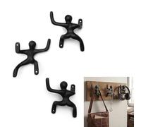 Mystic Colonial Cast Iron Wall Climber Decorative Hanging Hook (Set of 3) | Mount for Towels, Bags, Purses, Coats, Scarves, Hats, Robes Use in Entryway, Bedroom, Hallway, Bathroom, Kitchen - Black