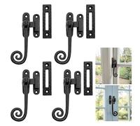 Mystic Colonial Medieval Cast Iron Monkey Tail Window Latch - 4 Pc Fastener | Rustic Hammered Black Coated for Cottage, Farmhouse & Gothic Windows & Shutters