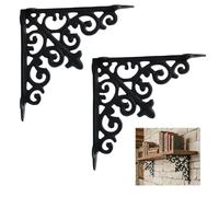 Mystic Colonial Medieval Cast Iron Victorian Scrollwork Shelf Brackets (Set of 2) | 7-inch Heavy-Duty Wall Mount Supports with Black Protective Finish - Rustic Gothic Decorative Mounts