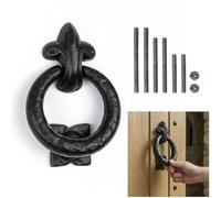 Mystic Colonial Ring Door Knocker - Handmade Antique Cast Iron Front Door Knocker - Heavy Duty Vintage Exterior Door Hardware & Rustic Traditional Home Decor