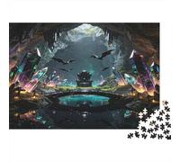 Mystic Crystal Cave 1000 Piece Jigsaw Puzzle Paper for Adults Bat Cave Fantasy Night Scene Focus Decor Relaxing Leisure 38x26cm/1000pcs