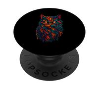 Mystic Feline Cat Vibes, Colorful Tribal Jungle Art PopSockets Adhesive PopGrip