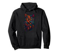 Mystic Feline Cat Vibes, Colorful Tribal Jungle Art Pullover Hoodie