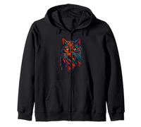 Mystic Feline Cat Vibes, Colorful Tribal Jungle Art Zip Hoodie