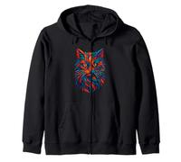 Mystic Feline Cat Vibes, Colorful Tribal Jungle Art Zip Hoodie