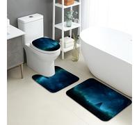 Mystic Forest Bathroom Mat Sets 3 Piece, Enchanted Night Landscape Absorbent Non Slip Toilet Rugs U Shaped Washable, Fantasy Quick Dry Memory Foam Bathroom Rug Set