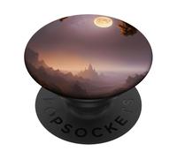 Mystic Full Moon over Fantasy Red Rock Valley Digital AI Art PopSockets Adhesive PopGrip