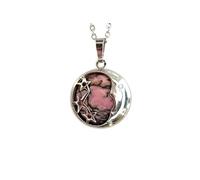MYSTIC GEMS Rhodonite Moon Natural Gemstone Pendant Necklace 50cm with Pouch Chakra Reiki Healing Stone