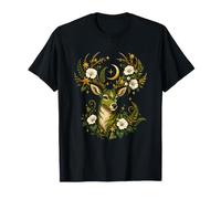 Mystic Green Deer Crescent Moon Floral Forest T-Shirt