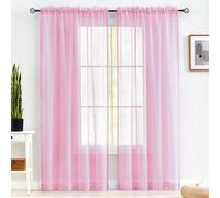 MYSTIC-HOME Pink Sheer Curtains 84 Inches Long, Rod Pocket Sheer Drapes Bedroom, 2 Panels, Semi Crinkle Voile Window Treatments Parlor, Pink, 52" Wx84 L
