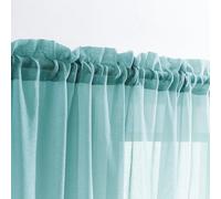 MYSTIC-HOME Sheer Curtains 45 Inch Length, Rod Pocket Voile Drapes Treatments Semi Crinkle Curtain Panels Set of 2, Grey Teal, 52" Wx45 L