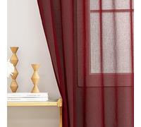 MYSTIC-HOME Sheer Curtains 84 Inch Length 2 Panels Semi Sheer Privacy Screen Curtain Burgundy Rod Pocket Window Treatments French Doors 52" W x 84" L