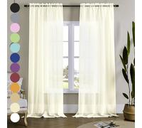 MYSTIC-HOME Sheer Curtains 84 Inches Long, Rod Pocket Sheer Drapes Bedroom, 2 Panels, Semi Crinkle Voile Window Treatments Parlor, Beige, 52" Wx84 L