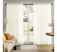 MYSTIC-HOME Sheer Curtains Beige 84 Inches Long, Window Treatments Rod Pocket Drapes for Living Room, Bedroom, Semi Crinkle Voile Extra Wide Curtains for Yard, Villa, Parlor, 108"x 84", 2Pc
