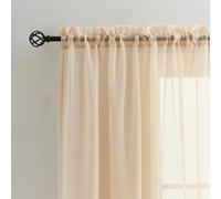 MYSTIC-HOME Sheer Curtains Taupe 45 Inch Length, Rod Pocket Voile Drapes Treatments Semi Crinkle Curtain Panels Set of 2, Taupe, 52" Wx45 L
