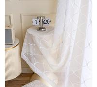 MYSTIC-HOME Sheer Curtains White 45 Inches,Wavy Diamond Embroidered Rod Pocket Voile Drapes Treatments Semi Crinkle Curtain Panels for Yard, Patio, Parlor, 2 Panels, Wavy White, 52" Wx45 L