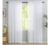 MYSTIC-HOME Sheer Curtains White 95 Inches Long, 108 Inch Width Window Treatments Rod Pocket Drapes for Living Room/Bedroom, Semi Extra Wide Volie Outdoor Curtains for Patio/Villa, 108"x 95", 2 Panels