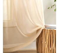 MYSTIC-HOME Taupe Sheer Curtains 84 Inches Long, Rod Pocket Sheer Drapes Bedroom, 2 Panels, Semi Crinkle Voile Window Treatments Parlor, Taupe, 52" Wx84 L