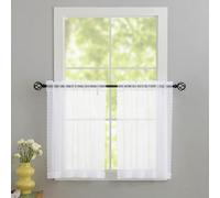 MYSTIC-HOME White Sheer Tier Curtains 30 Inch Length - Transparent Half Window Kitchen Tiers, Bathroom Small Cafe Curtains, Light Filtering Voile Panels, Rod Pocket, 2 Panels, 30Wx30L
