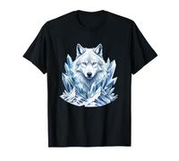 Mystic Ice Wolf Surrounded By Crystal Peaks T-Shirt