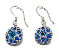 MYSTIC JEWELS - 925 Sterling Silver Earring with Glass Evil Eye Inside - Turkish Filigree Eye - for Good Luck