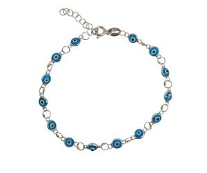 MYSTIC JEWELS - 925 Sterling Silver Evil Eye Bracelet for Women, 4mm Beads, Multicolour, Navy Blue or Light Blue, Adjustable with Extension Chain, Gift Pouch Included (Light Blue)