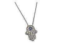 MYSTIC JEWELS 925 Sterling Silver Necklace Fatima Hand Hamsa Necklace with Dark Blue Enamel Turkish Eye Pendant to Protect You