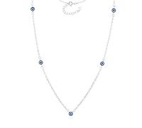 MYSTIC JEWELS - 925 Sterling Silver Necklace with 5 Turkish Eyes Enameled Navy Blue - Minimalist Design 42 + 3 cm - With Gift Bag