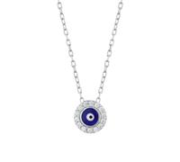 MYSTIC JEWELS 925 Sterling Silver Turkish Evil Eye Necklace with Cubic Zirconias - Rhodium Style and Gold Plated for Women Girls Gift 40+5cm Enamel Cubic Zirconia