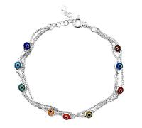 MYSTIC JEWELS by Dalia - 19 cm Silver Evil Eye Bracelet on Triple Chain with Little Eyes - for Good Luck, Crystal, (Multicolor)