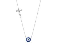 MYSTIC JEWELS By Dalia - 925 Sterling Silver Cubic Zirconia Evil Eye Cross Necklace, New Year Birthday Gift, 40 + 5 cm